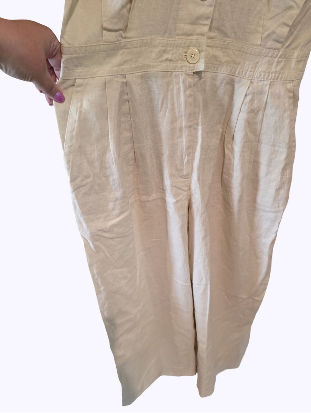 Lauren Ralph Lauren Cream Linen Blend Embroidered Utility Jumpsuit Wide Leg NEW - Picture 7 of 14